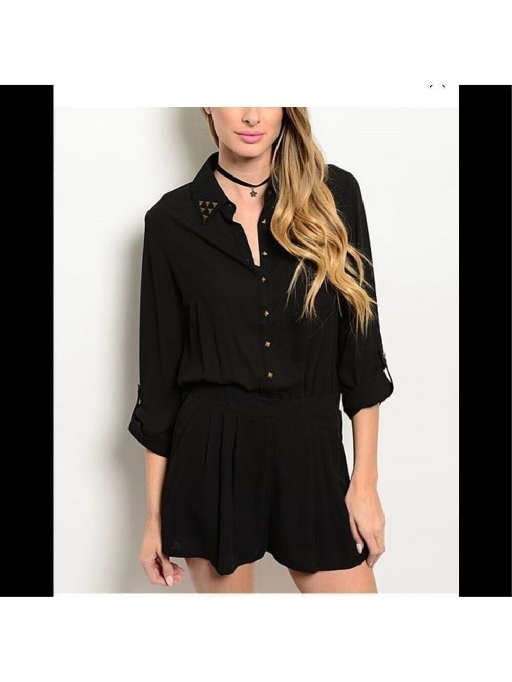 POTTERS pot chiffon black stud detail romper S